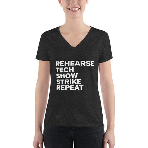 Ladies' "Rehearse-Repeat" V-Neck T-Shirt